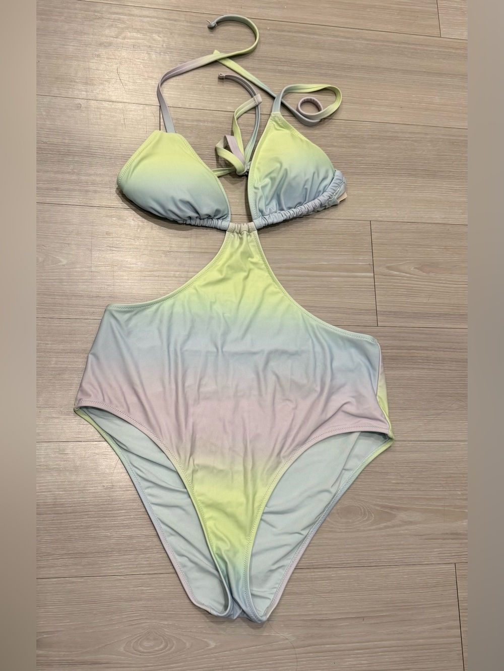 aerie Pastel Yellow Mint Lavender Ombre Cutout One-Piece Swimsuit